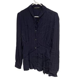 Linda Dresner Navy button down pleated shirt S/M